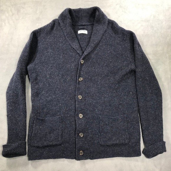 Line of Trade Shetland Wool Shawl Collar Knit Cardigan Sweater Mens Large Blue - Picture 1 of 10